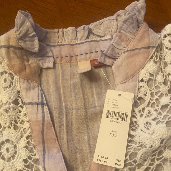 NWT Anthropologie PILCRO Purple Lavender Haze Plaid Crochet Sleeves Blouse - Picture 8 of 11